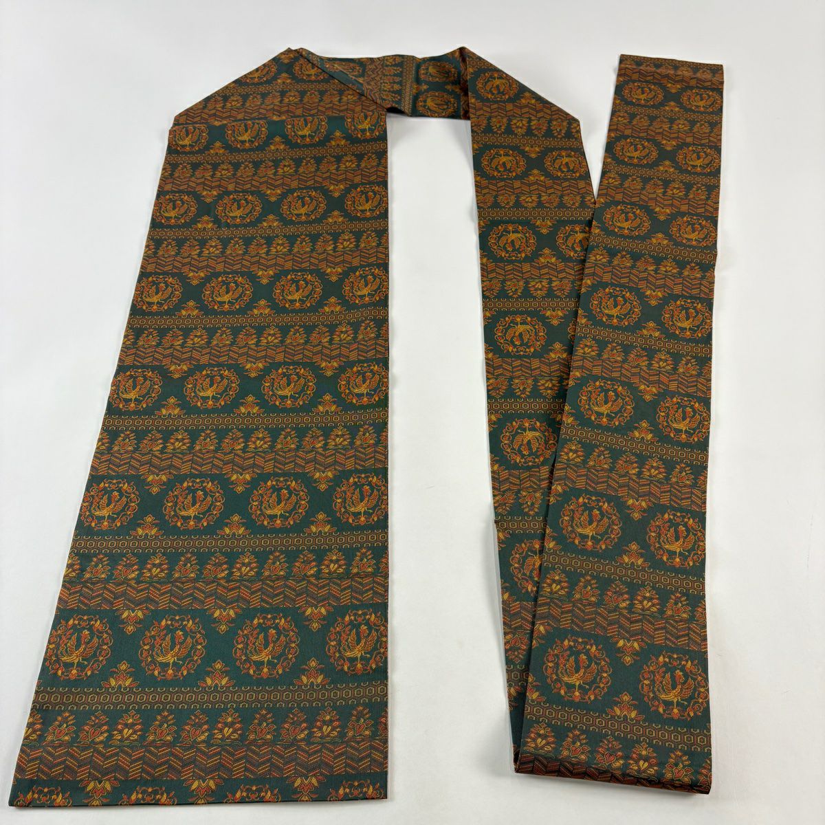 【美品】 名古屋帶 秀品級 鳥 龜甲 茶 綠 純蠶絲