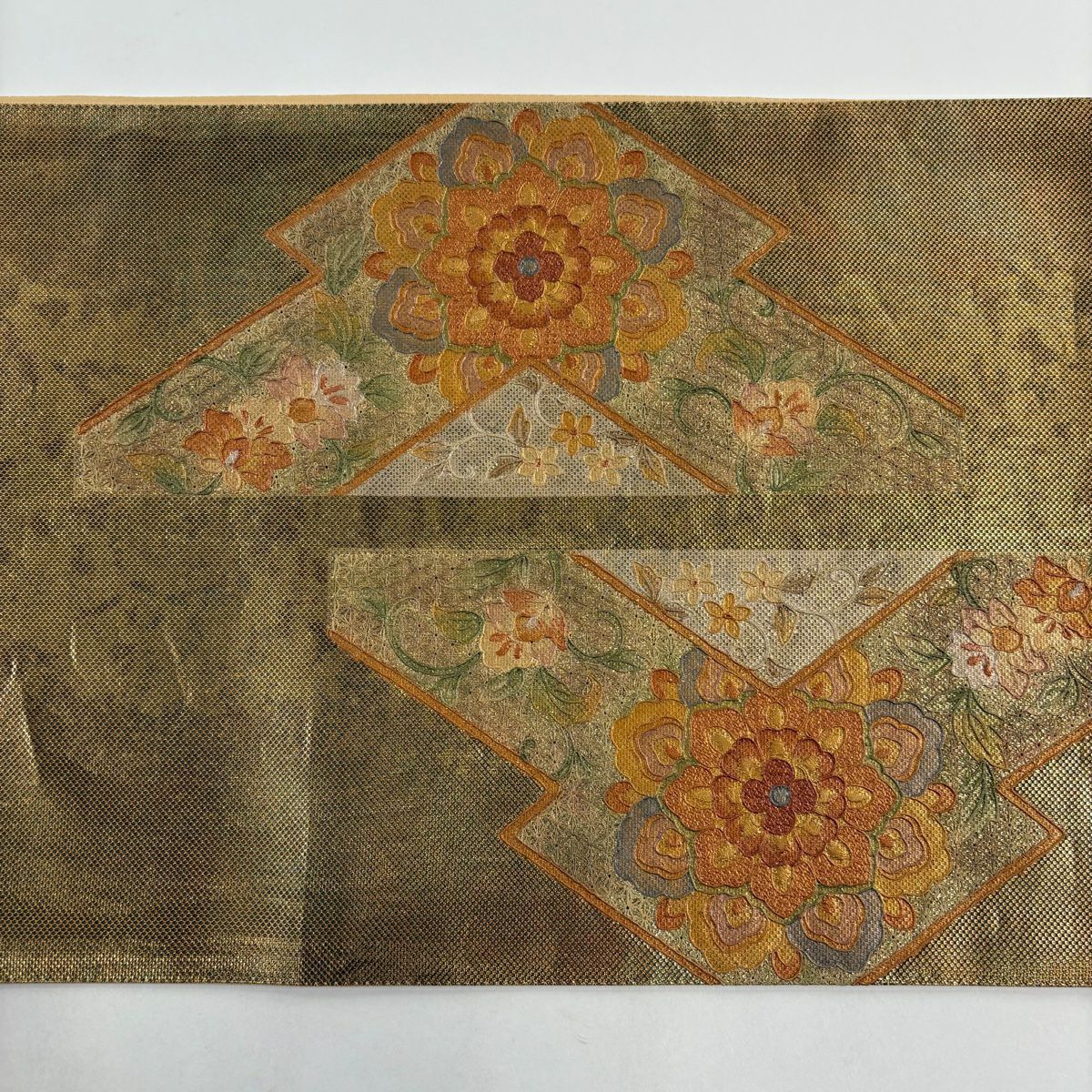 袋帶 秀品級 華紋 流水 刺繡 金金箔 金色 大鼓圖案 純蠶絲