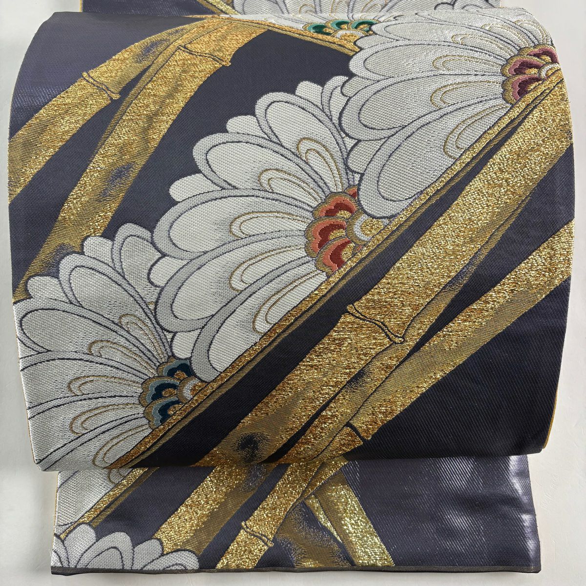 袋帶 秀品級 菊花 竹子 金絲 金金箔 青紫 六通 純蠶絲