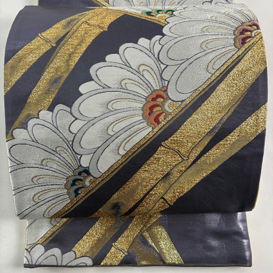 袋帶 秀品級 菊花 竹子 金絲 金金箔 青紫 六通 純蠶絲