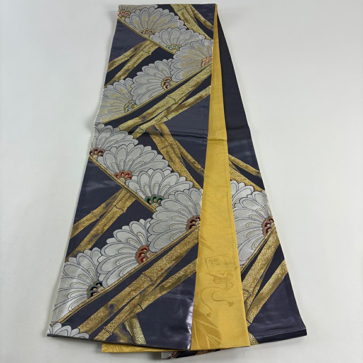 袋帶 秀品級 菊花 竹子 金絲 金金箔 青紫 六通 純蠶絲
