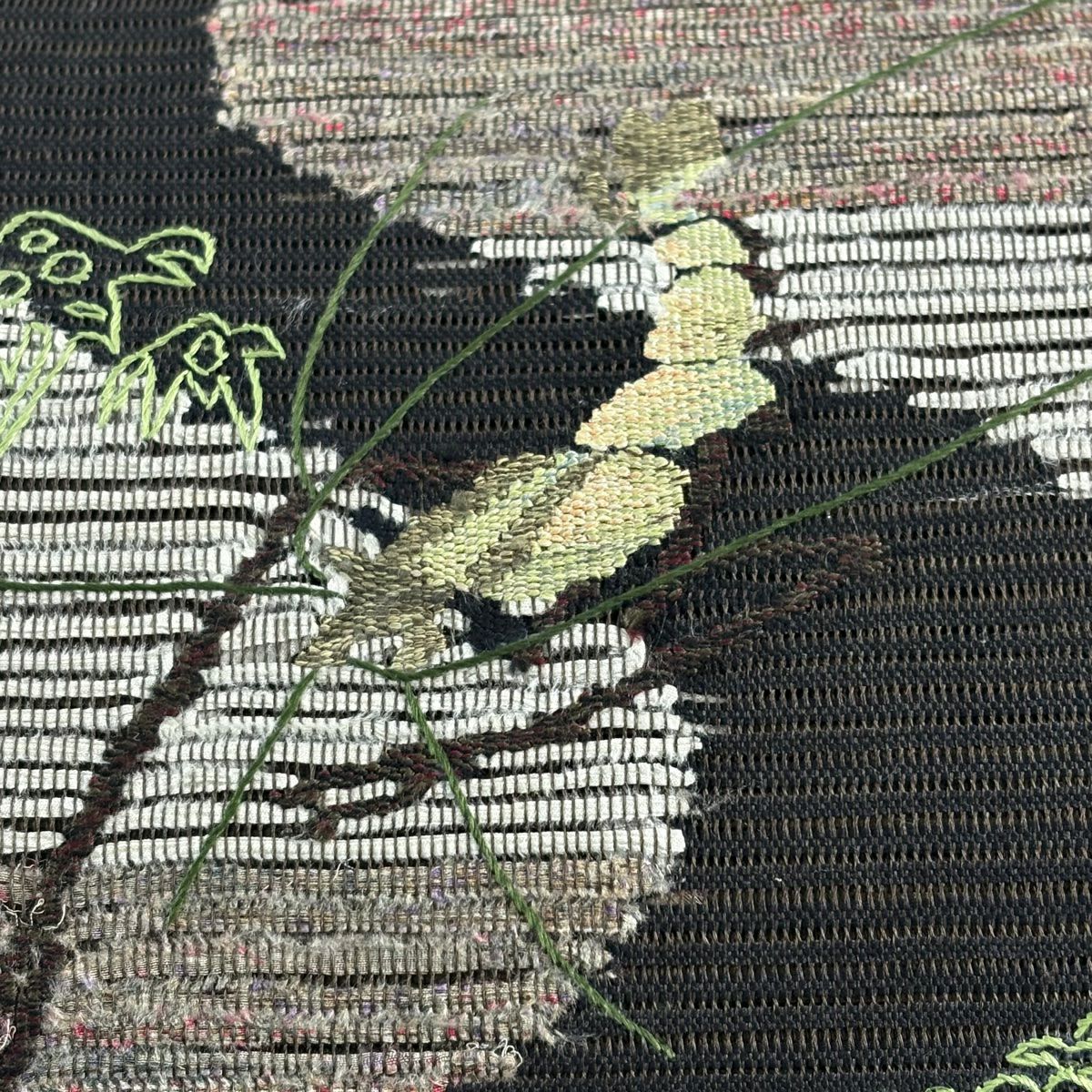 【美品】 袋帶 秀品級 夏帶 手長蝦 流水 拉麵 茶綠 金銀彩 正蠶絲