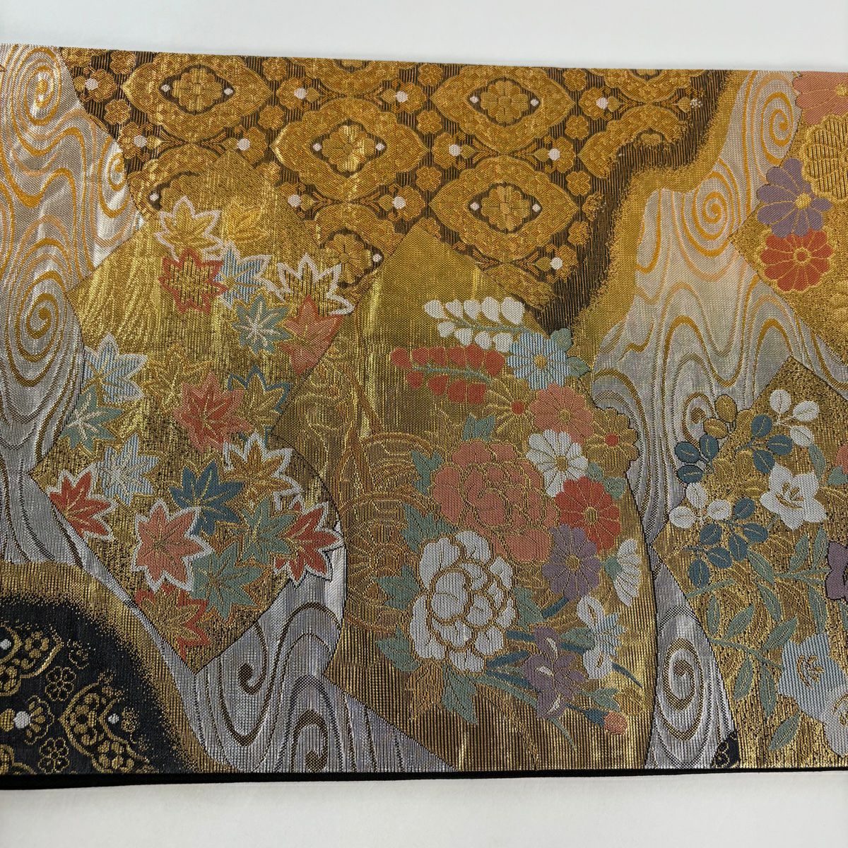 袋帶 秀品級 扇子面 花車 金絲 金金箔 金色 六通 純蠶絲