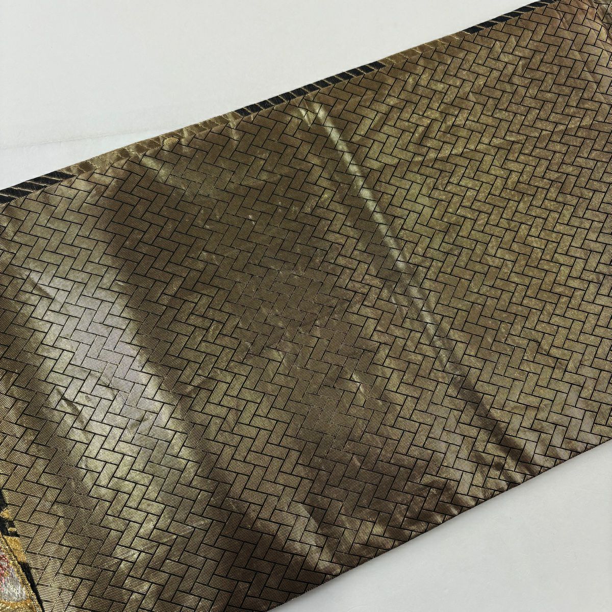 袋帶 秀品級 牡丹 蝶 金銀彩 金金箔 黑 六通 純蠶絲
