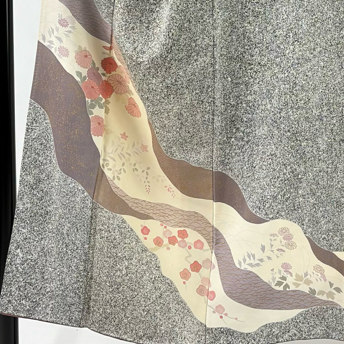 付下 身長152cm 袖長63.5cm S 雙層 菊花 枝梅花 金銀彩 黑灰 純蠶絲 優品級