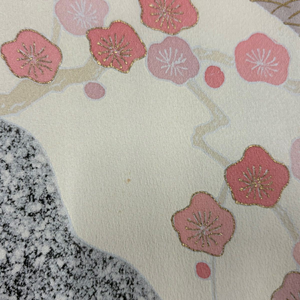 付下 身長152cm 袖長63.5cm S 雙層 菊花 枝梅花 金銀彩 黑灰 純蠶絲 優品級
