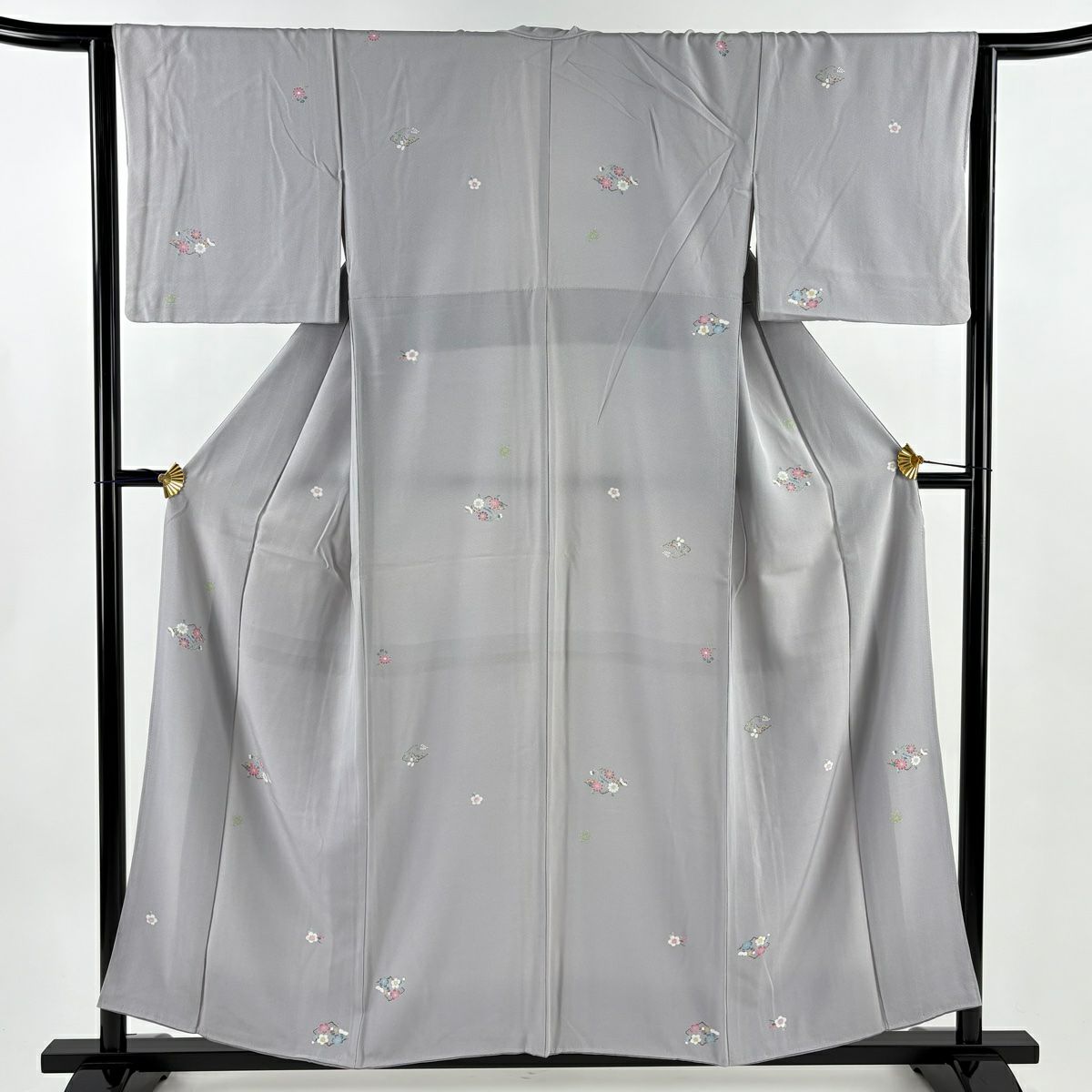 付下 身長153cm 袖長63cm S 雙層 菊花 楓 灰紫 純蠶絲 秀品級
