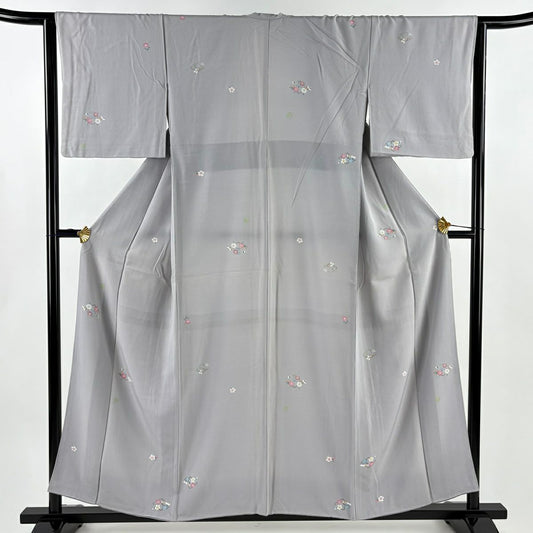 付下 身長153cm 袖長63cm S 雙層 菊花 楓 灰紫 純蠶絲 秀品級