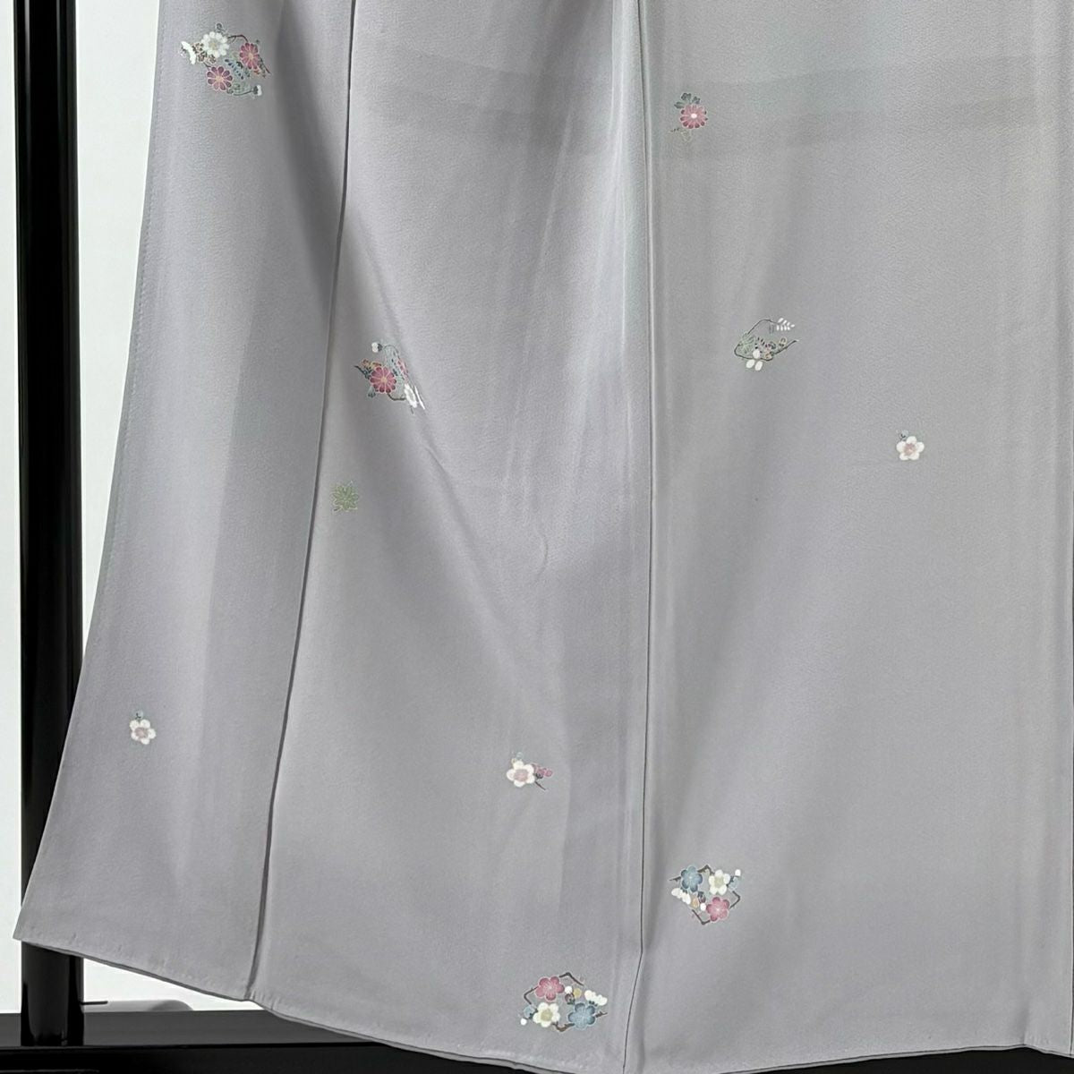 付下 身長153cm 袖長63cm S 雙層 菊花 楓 灰紫 純蠶絲 秀品級
