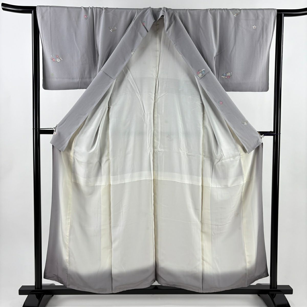 付下 身長153cm 袖長63cm S 雙層 菊花 楓 灰紫 純蠶絲 秀品級