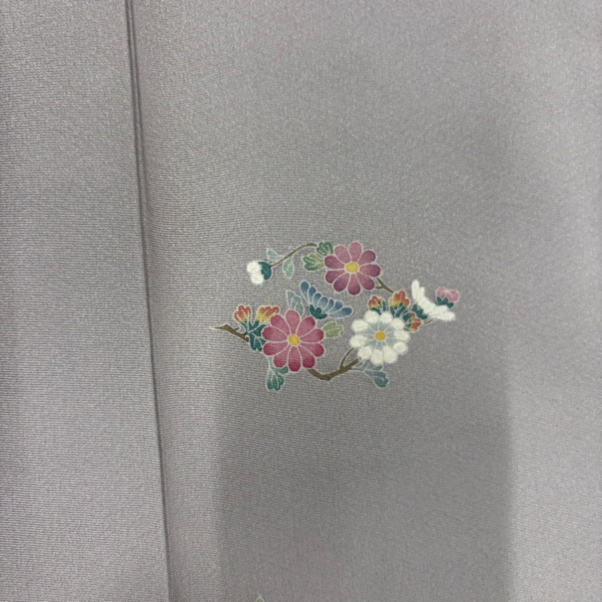 付下 身長153cm 袖長63cm S 雙層 菊花 楓 灰紫 純蠶絲 秀品級