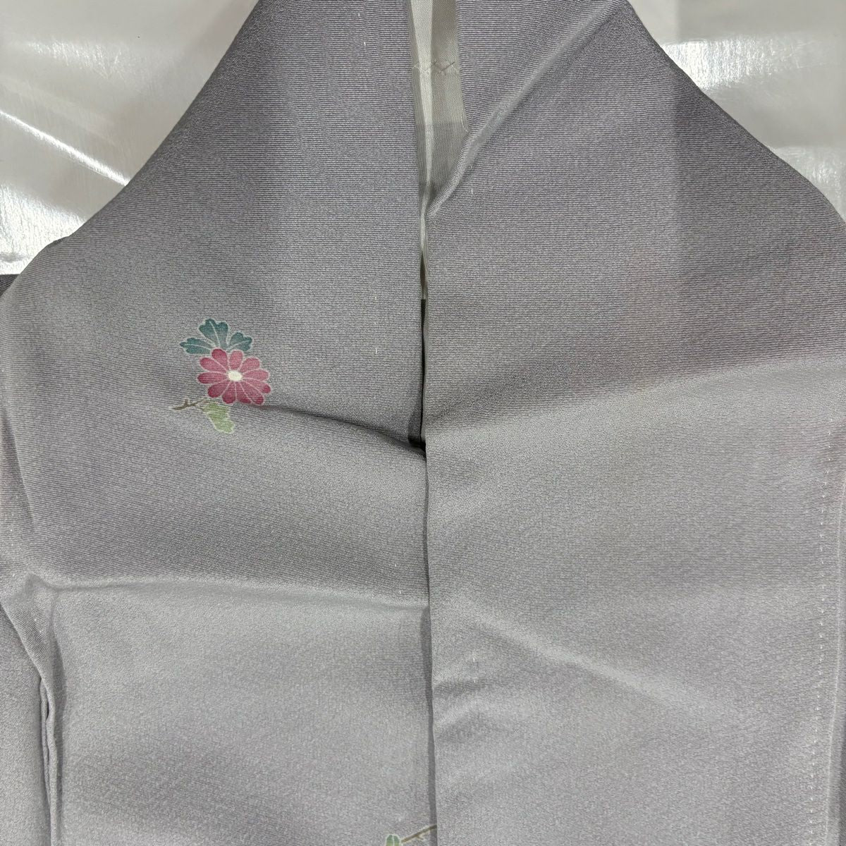 付下 身長153cm 袖長63cm S 雙層 菊花 楓 灰紫 純蠶絲 秀品級