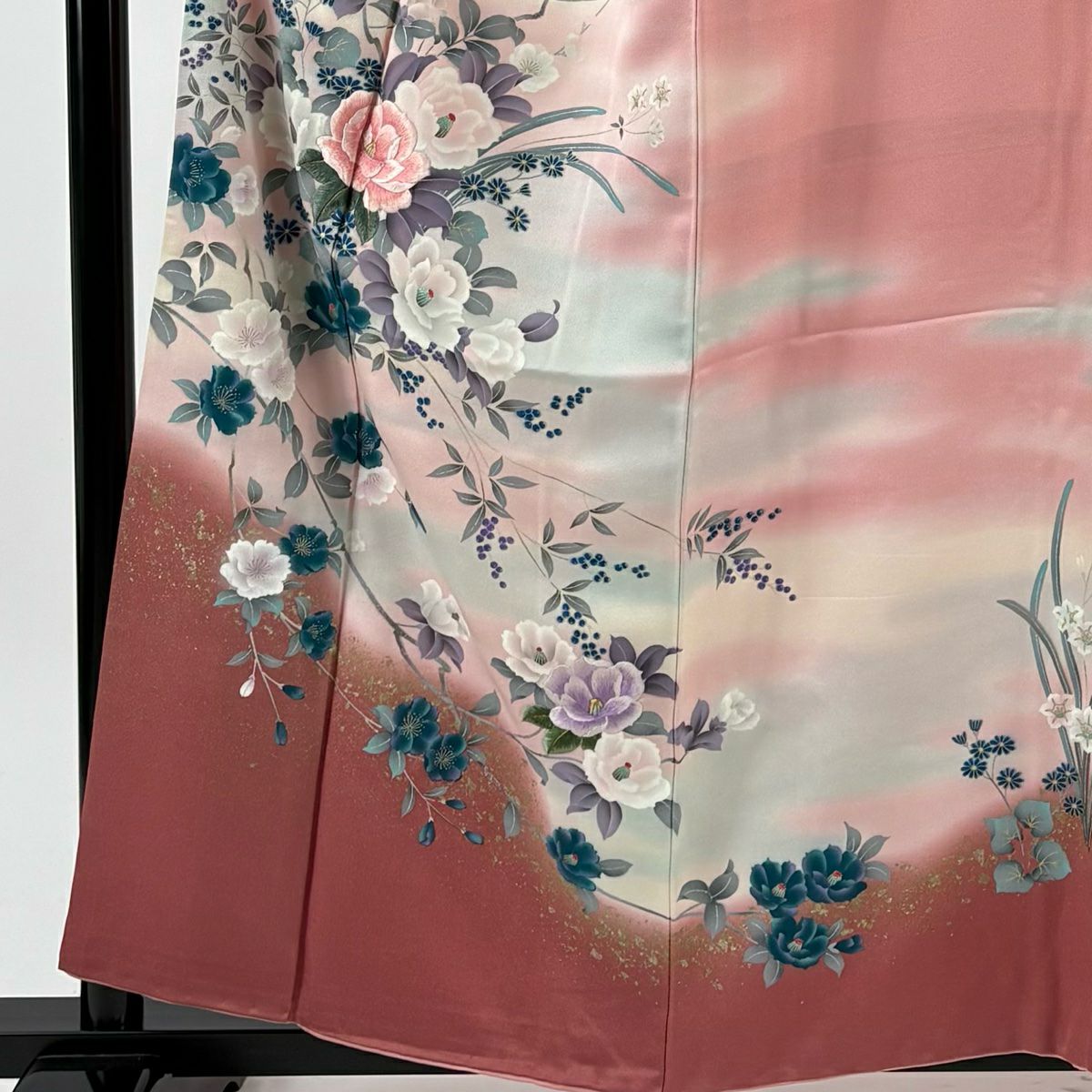 訪問服 身長157cm 袖長63.5cm S 雙層 落款有 椿 霞 刺繡 金銀彩 粉紅 純蠶絲 優品級