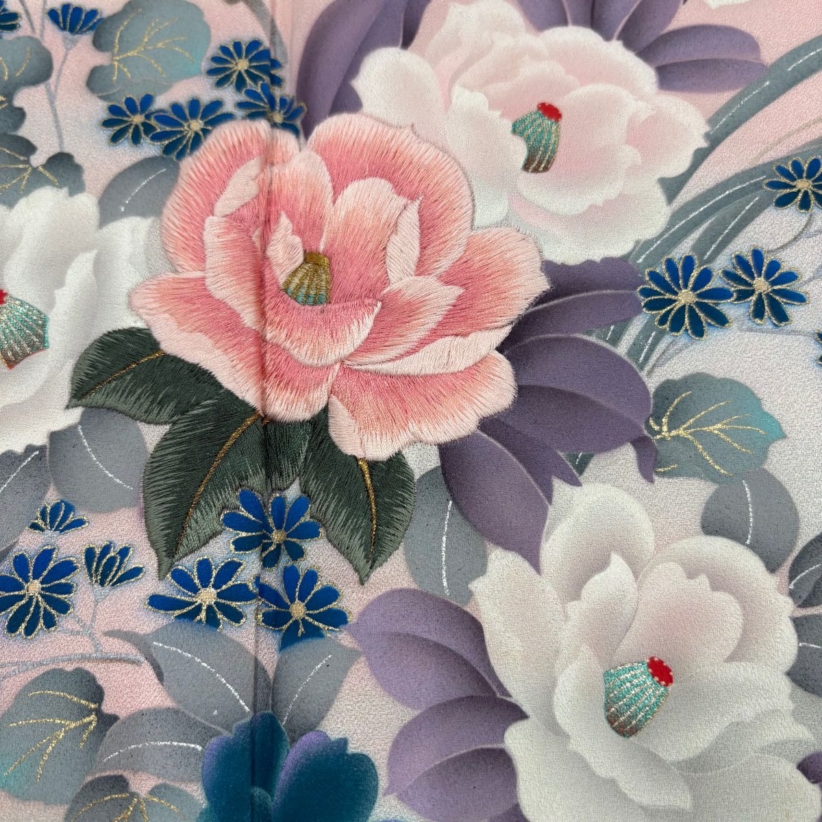 訪問服 身長157cm 袖長63.5cm S 雙層 落款有 椿 霞 刺繡 金銀彩 粉紅 純蠶絲 優品級