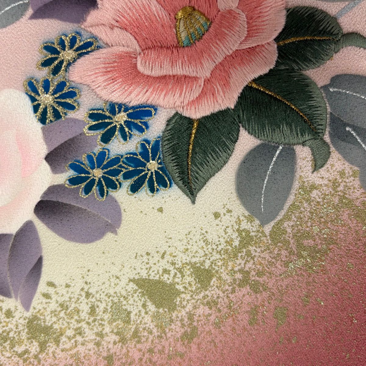 訪問服 身長157cm 袖長63.5cm S 雙層 落款有 椿 霞 刺繡 金銀彩 粉紅 純蠶絲 優品級
