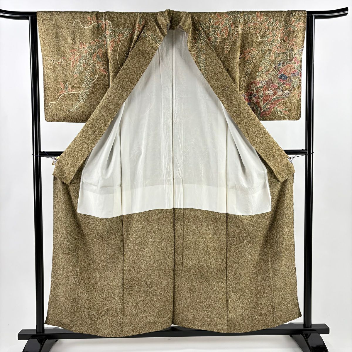 【美品】訪問服 身長156cm 袖長63cm S 雙層 草花紋紋 絞染 茶 純蠶絲 秀品級