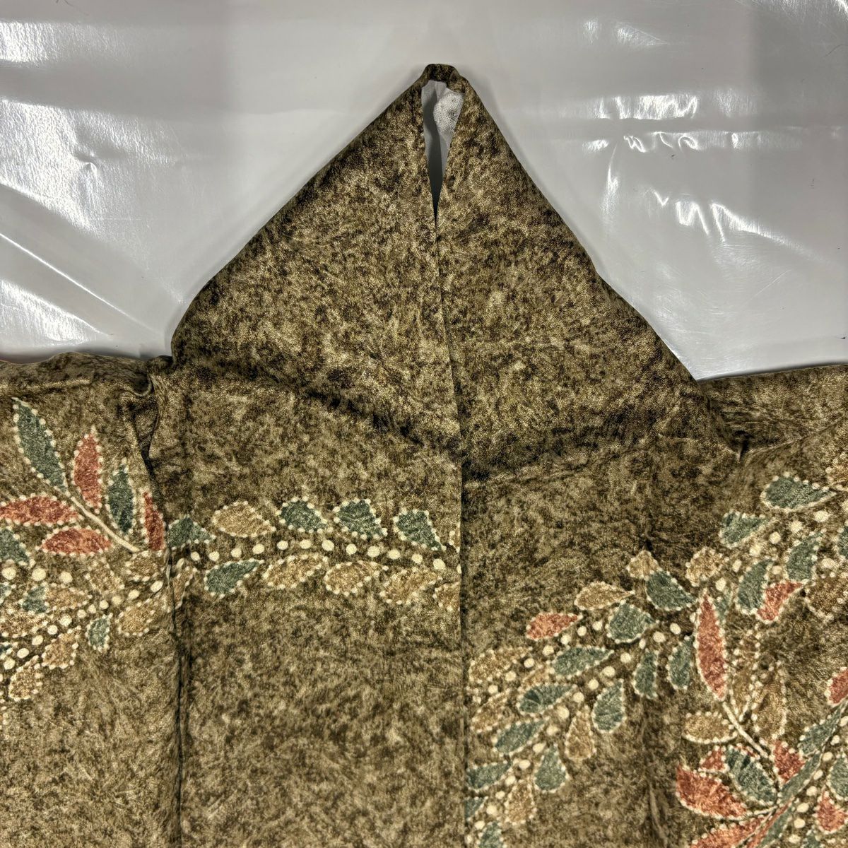【美品】訪問服 身長156cm 袖長63cm S 雙層 草花紋紋 絞染 茶 純蠶絲 秀品級