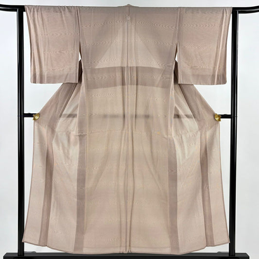 【美品】 小紋 身長154cm 袖長61.5cm S 薄物 伊予縞 薄小豆 純蠶絲 秀品級 一つ紋
