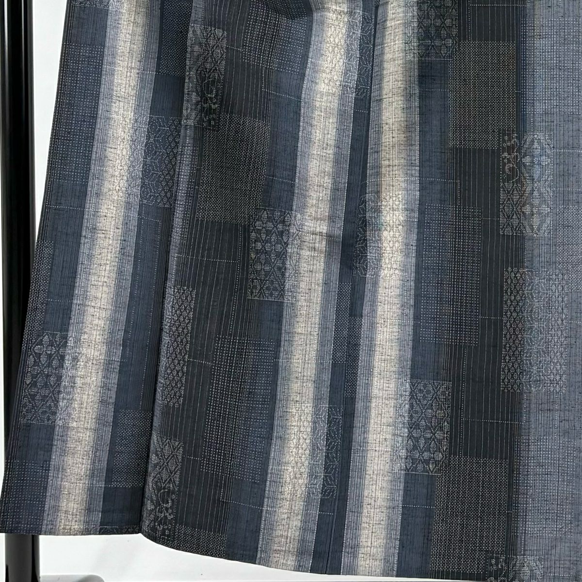 【美品】 紬織 身長153.5cm 袖長62.5cm S 單層 縞麻葉 深藍 純蠶絲 秀品級