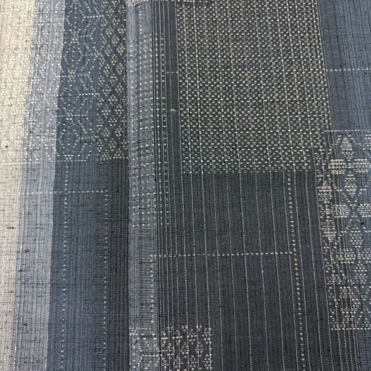 【美品】 紬織 身長153.5cm 袖長62.5cm S 單層 縞麻葉 深藍 純蠶絲 秀品級