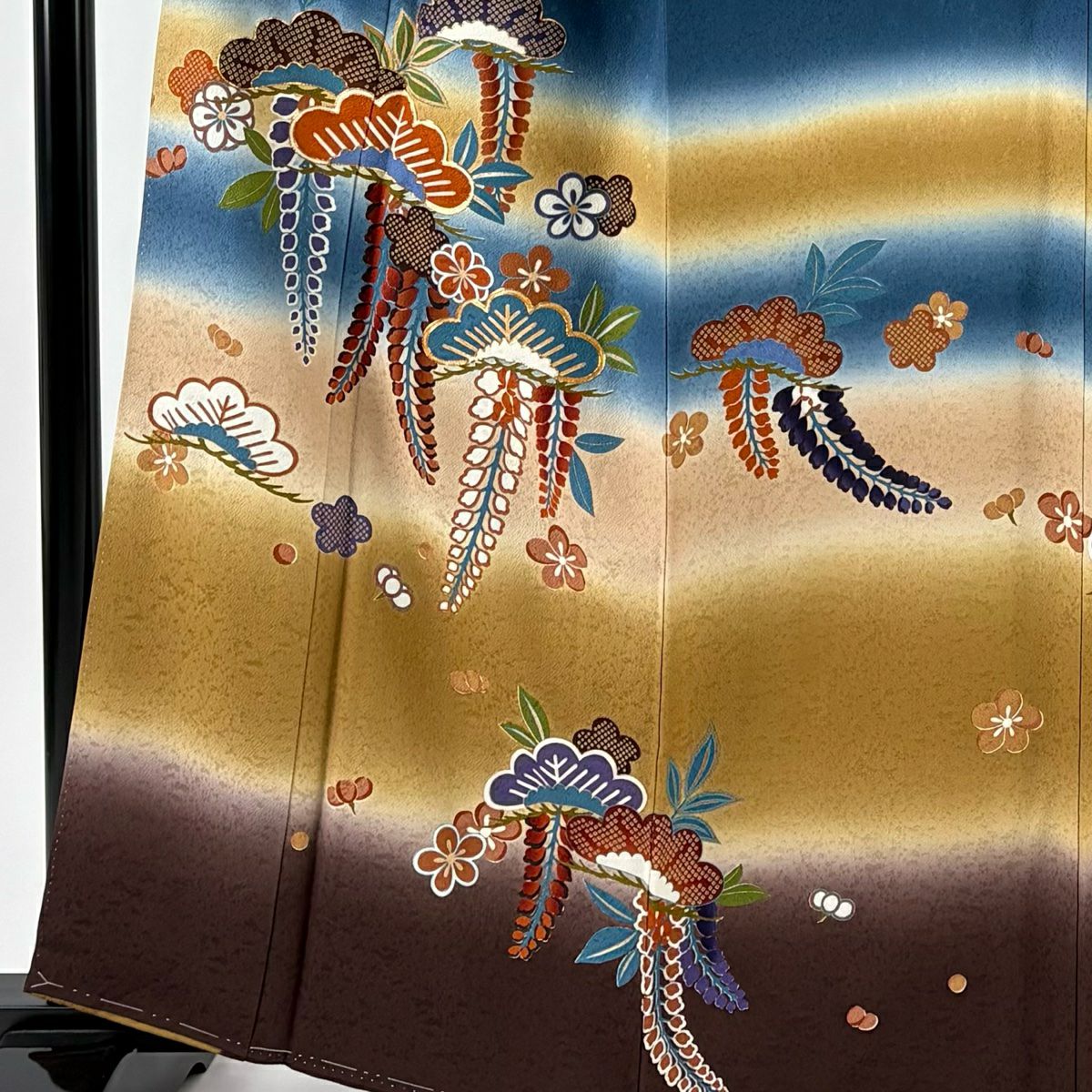 訪問服 身長161.5cm 袖長64cm M 雙層 笠松樹 藤 金絲 金銀彩 茶 純蠶絲 秀品級