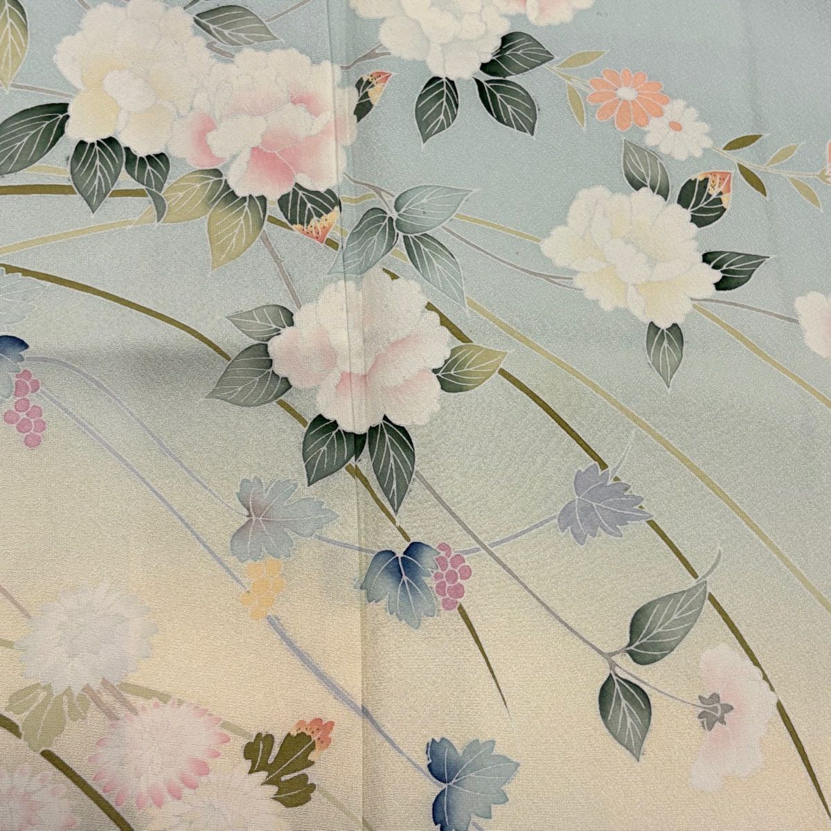 訪問服 身長160cm 袖長67cm M 雙層 枝花 桔梗 染分 淡藍色 純蠶絲 優品級