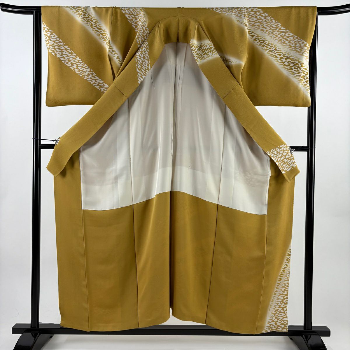訪問服 身長155.5cm 袖長65cm M 雙層 幾何學圖案 金彩裝飾 漸層 黃土色 純蠶絲 優品級