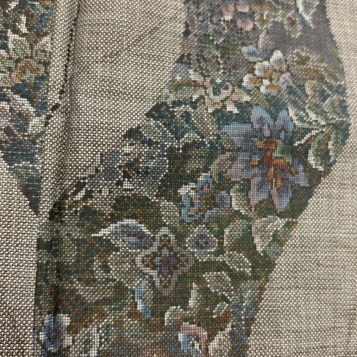 紬織 身長159cm 袖長63cm S 雙層 草花紋紋 亂條 灰茶 純蠶絲 優品級