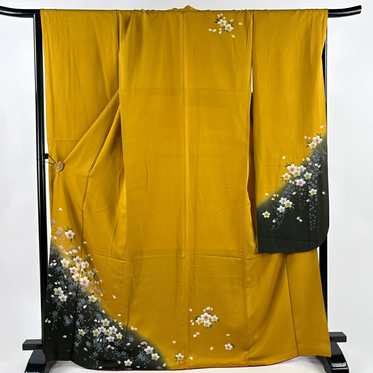 【美品】振袖禮服 身長169cm 袖長68cm L 雙層櫻花染分 ぼかし山吹 純蠶絲 秀品級