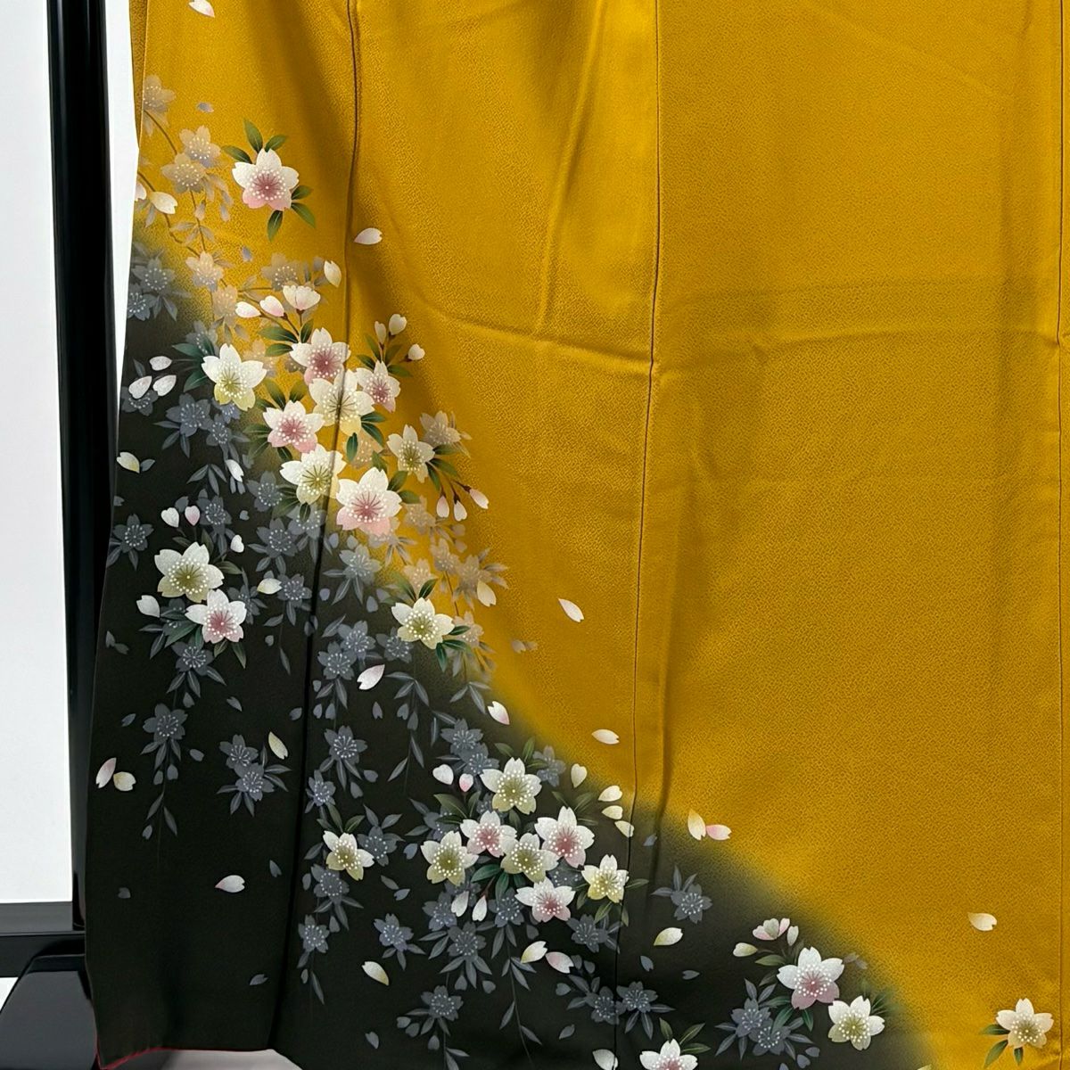 【美品】振袖禮服 身長169cm 袖長68cm L 雙層櫻花染分 ぼかし山吹 純蠶絲 秀品級