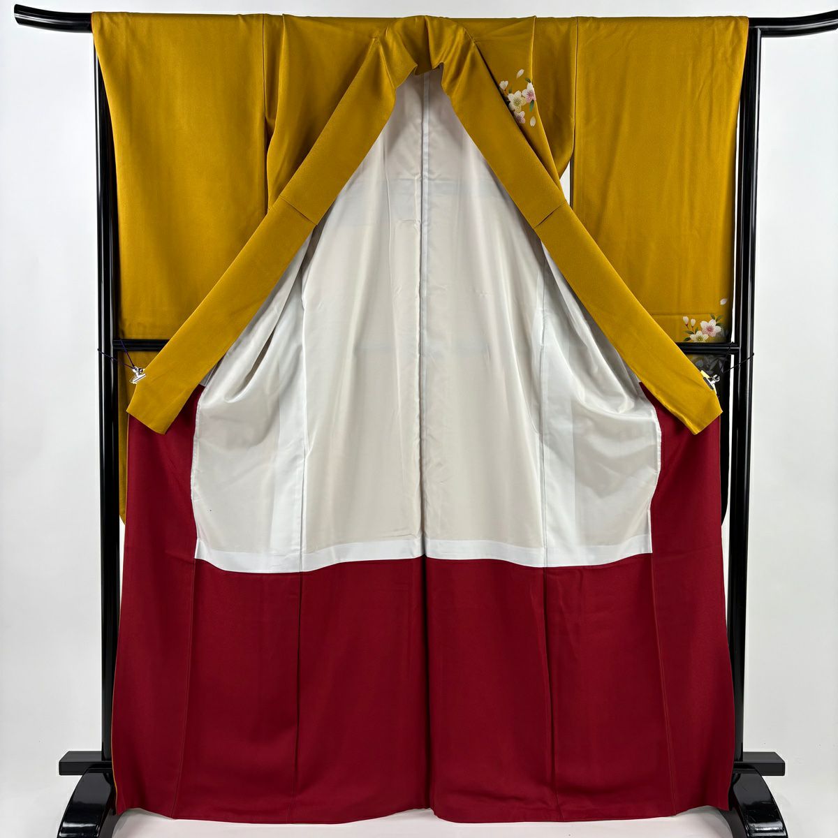 【美品】振袖禮服 身長169cm 袖長68cm L 雙層櫻花染分 ぼかし山吹 純蠶絲 秀品級