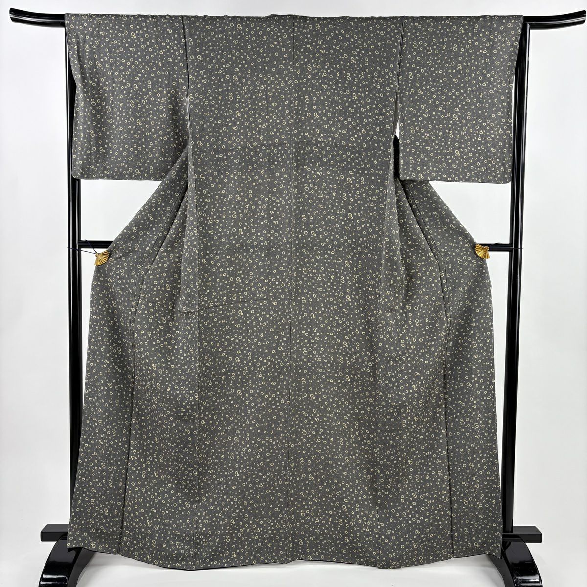 【美品】 小紋 身長166.5cm 袖長66.5cm M 雙層 幾何學圖案 灰 純蠶絲 秀品級