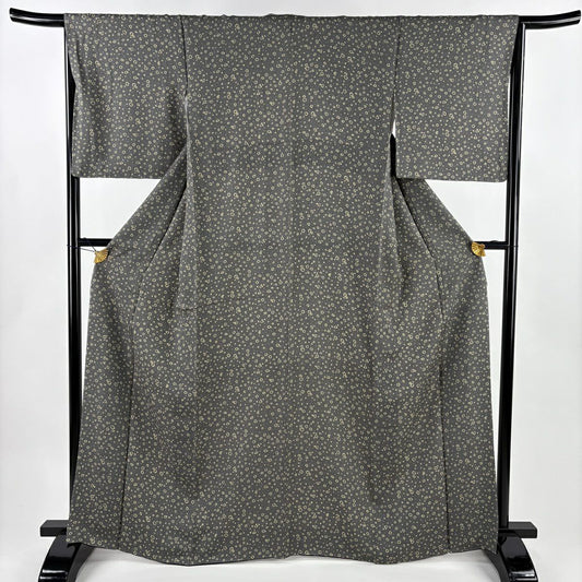 【美品】 小紋 身長166.5cm 袖長66.5cm M 雙層 幾何學圖案 灰 純蠶絲 秀品級