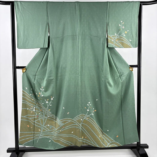 訪問服 身長156cm 袖長64cm M 雙層 枝葉 絞染 金彩裝飾 綠 純蠶絲 秀品級