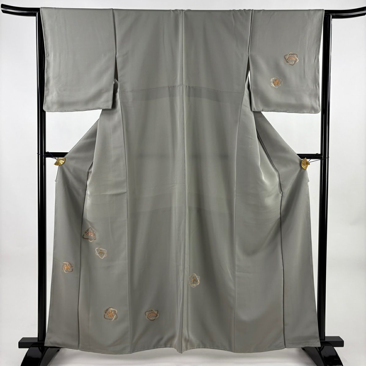 付下 身長160cm 袖長64cm M 雙層 松樹竹子梅花 刺繡 金金箔 灰綠 純蠶絲 秀品級