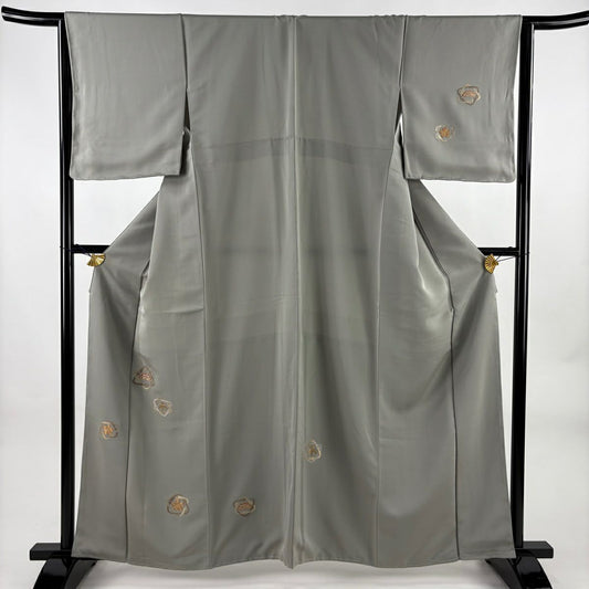 付下 身長160cm 袖長64cm M 雙層 松樹竹子梅花 刺繡 金金箔 灰綠 純蠶絲 秀品級