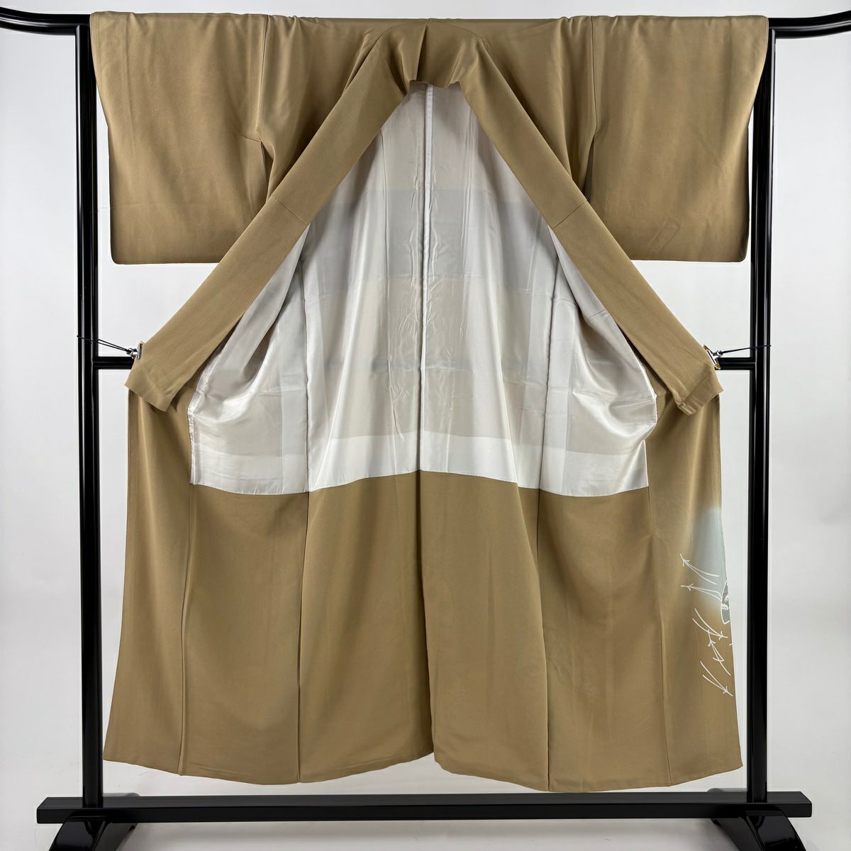 紅留袖禮服 身長152cm 袖長64.5cm M 雙層 扇子子 松樹竹子梅花 金絲 金銀彩 米色 純蠶絲 優品級