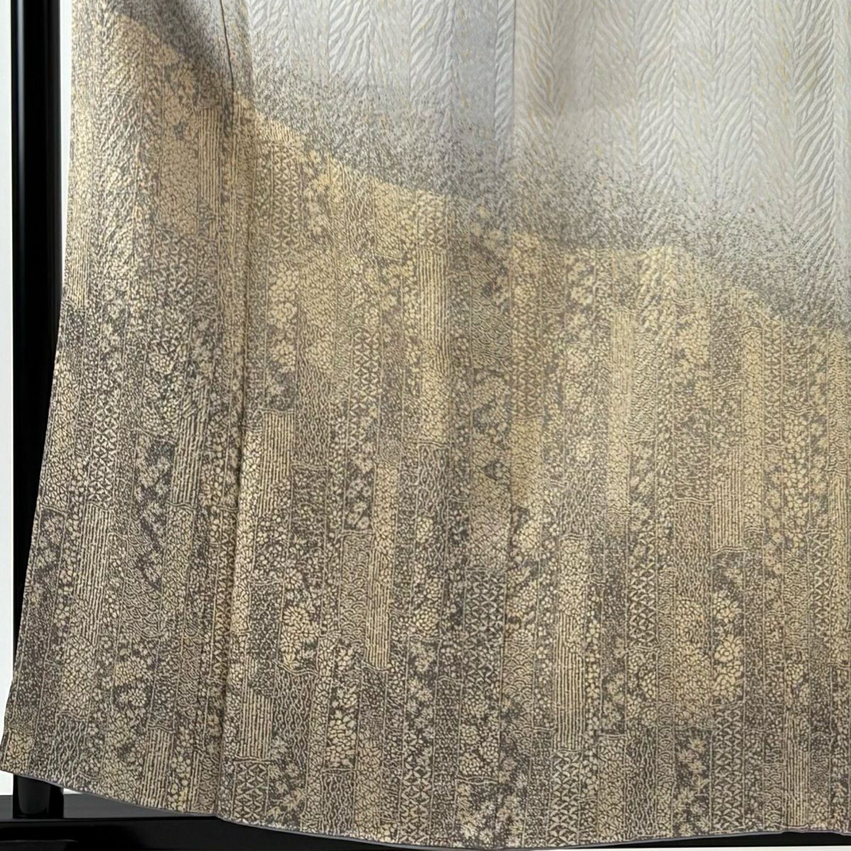 【美品】 付下 身長160cm 袖長62.5cm S 雙層 草花紋紋 竹子 絞染 灰色 純蠶絲 秀品級