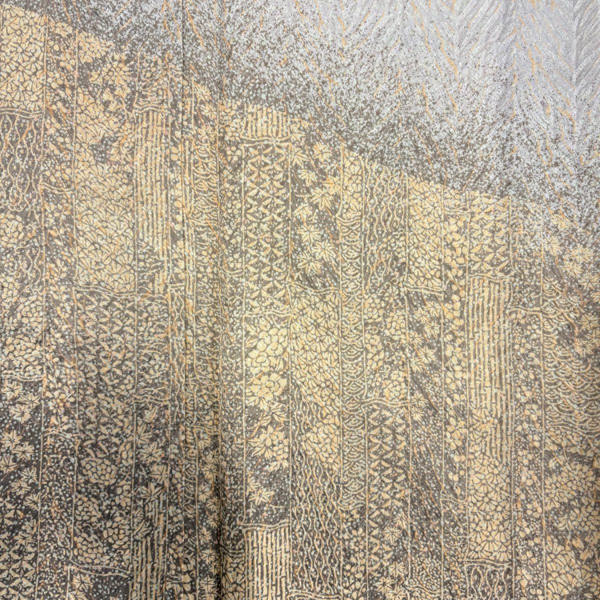 【美品】 付下 身長160cm 袖長62.5cm S 雙層 草花紋紋 竹子 絞染 灰色 純蠶絲 秀品級