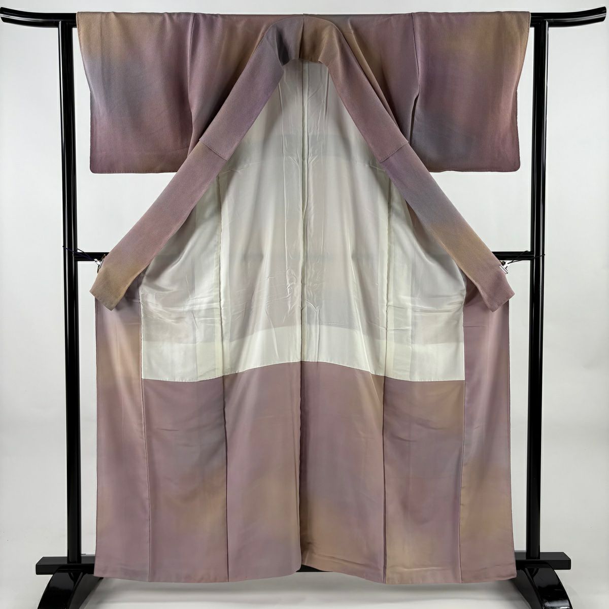 【美品】 小紋 身長161cm 袖長63cm S 雙層 斉藤三才 落款あり 漸層圖案 絞織 灰紫 純蠶絲 秀品級