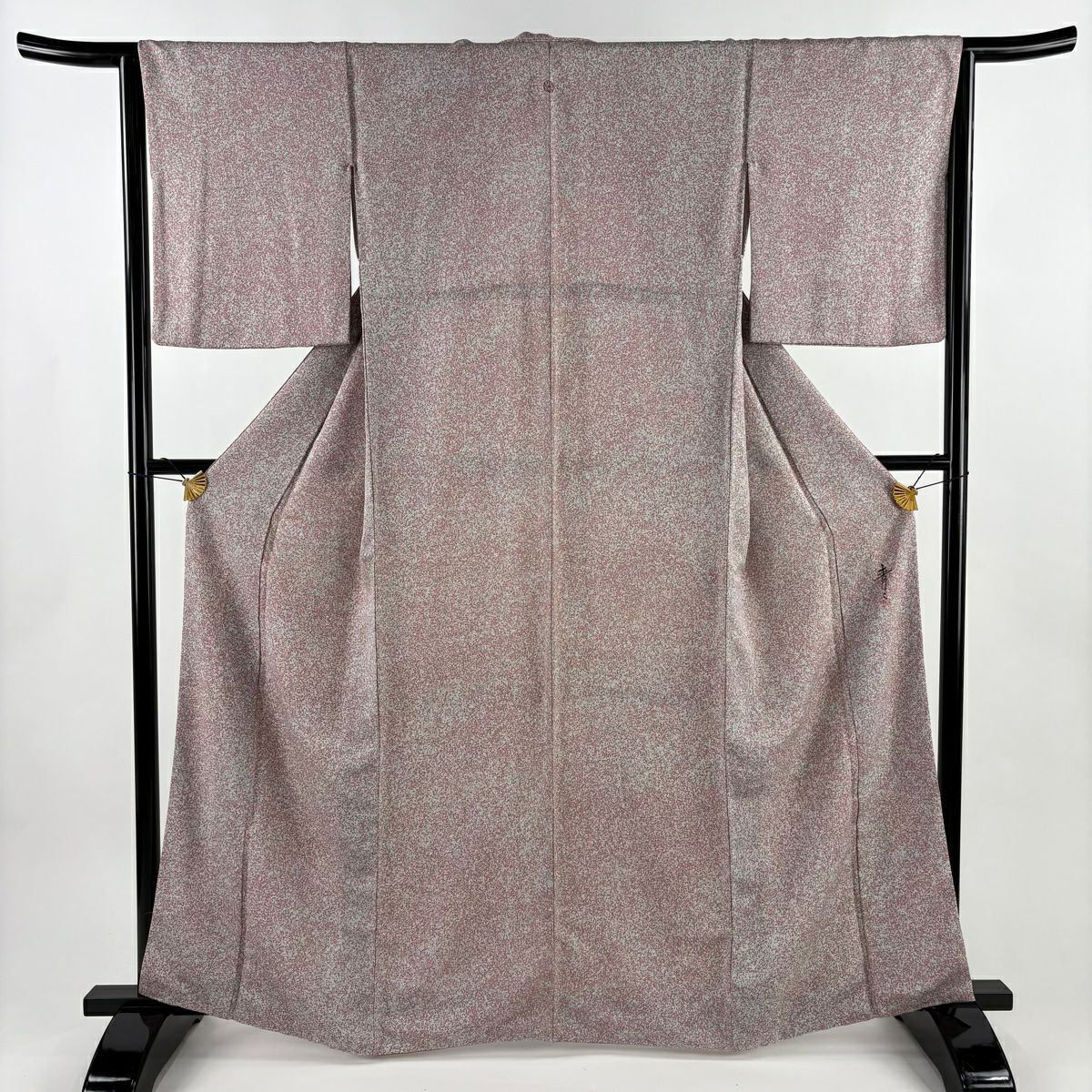 【美品】小紋 身長163cm 袖長65cm M 雙層 松樹井青青 落款あり 幾何學 薄小豆 純蠶絲 名品級 一つ紋