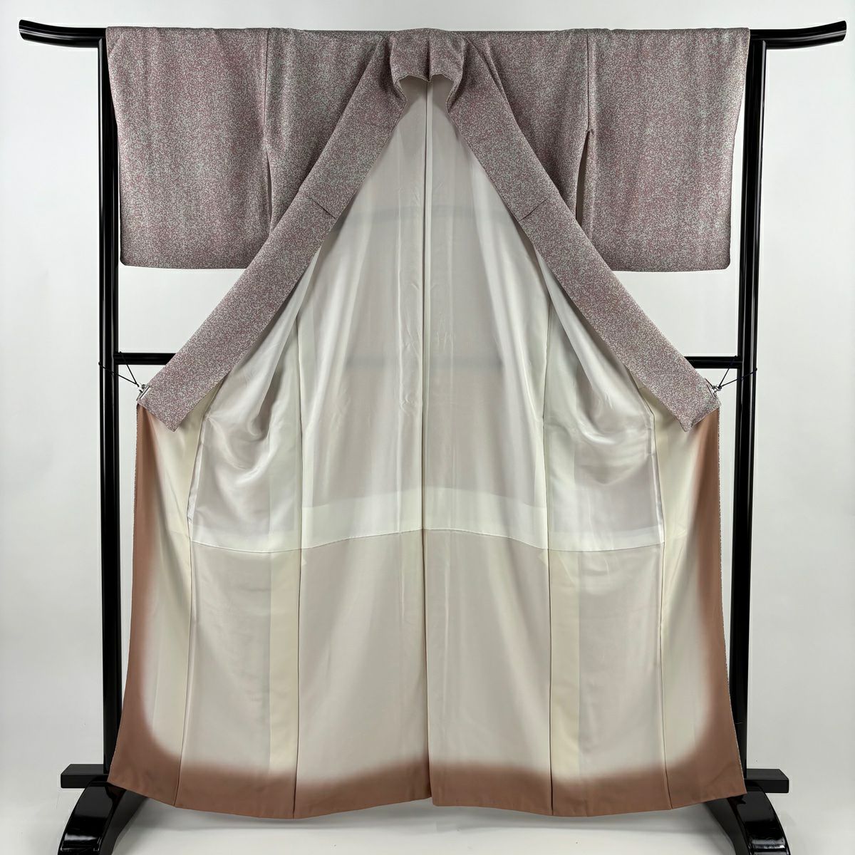 【美品】小紋 身長163cm 袖長65cm M 雙層 松樹井青青 落款あり 幾何學 薄小豆 純蠶絲 名品級 一つ紋