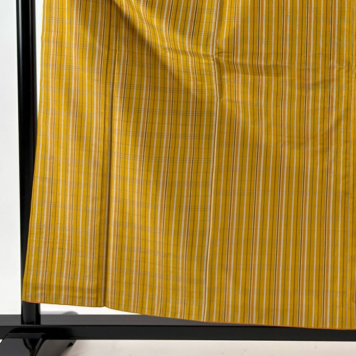 【美品】 紬織 身長159cm 袖長62.5cm S 雙層 黃八丈 證書齊全 格子 平織 山吹茶 純蠶絲 逸品級