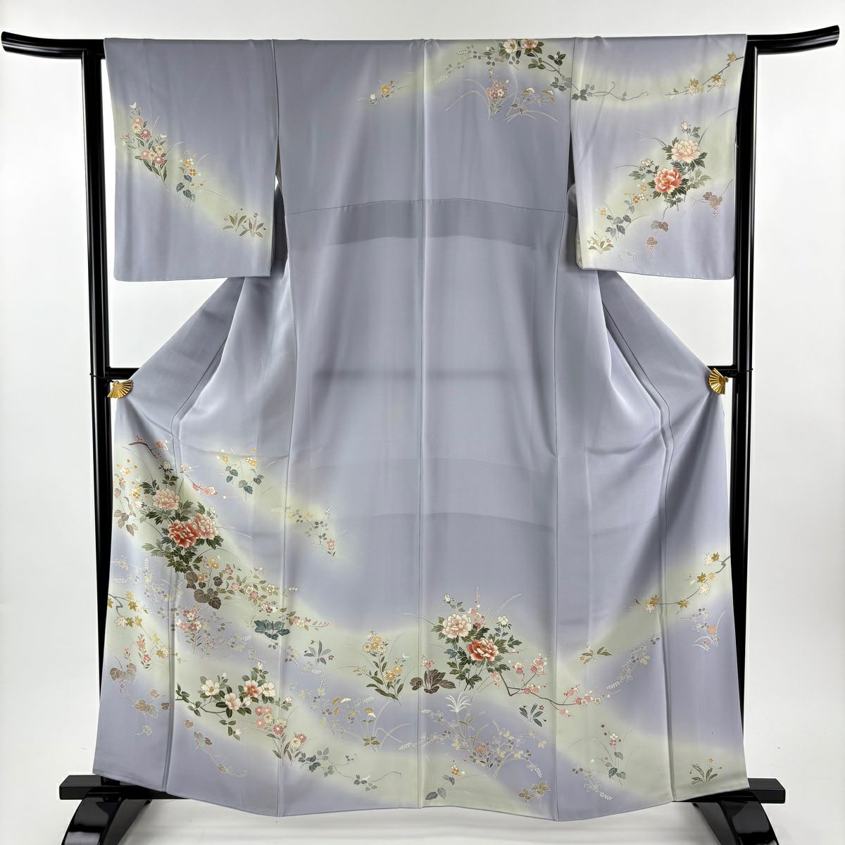 訪問服 身長163cm 袖長63.5cm S 雙層 千總 落款 牡丹 椿 金銀彩 金金箔 淺紫 純蠶絲 逸品級