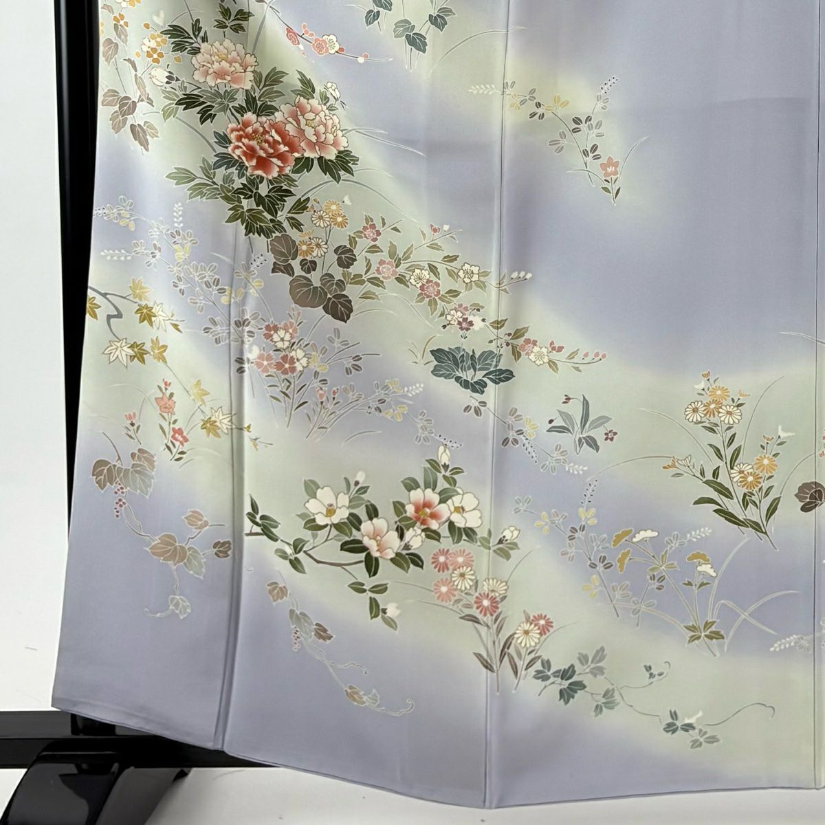 訪問服 身長163cm 袖長63.5cm S 雙層 千總 落款 牡丹 椿 金銀彩 金金箔 淺紫 純蠶絲 逸品級