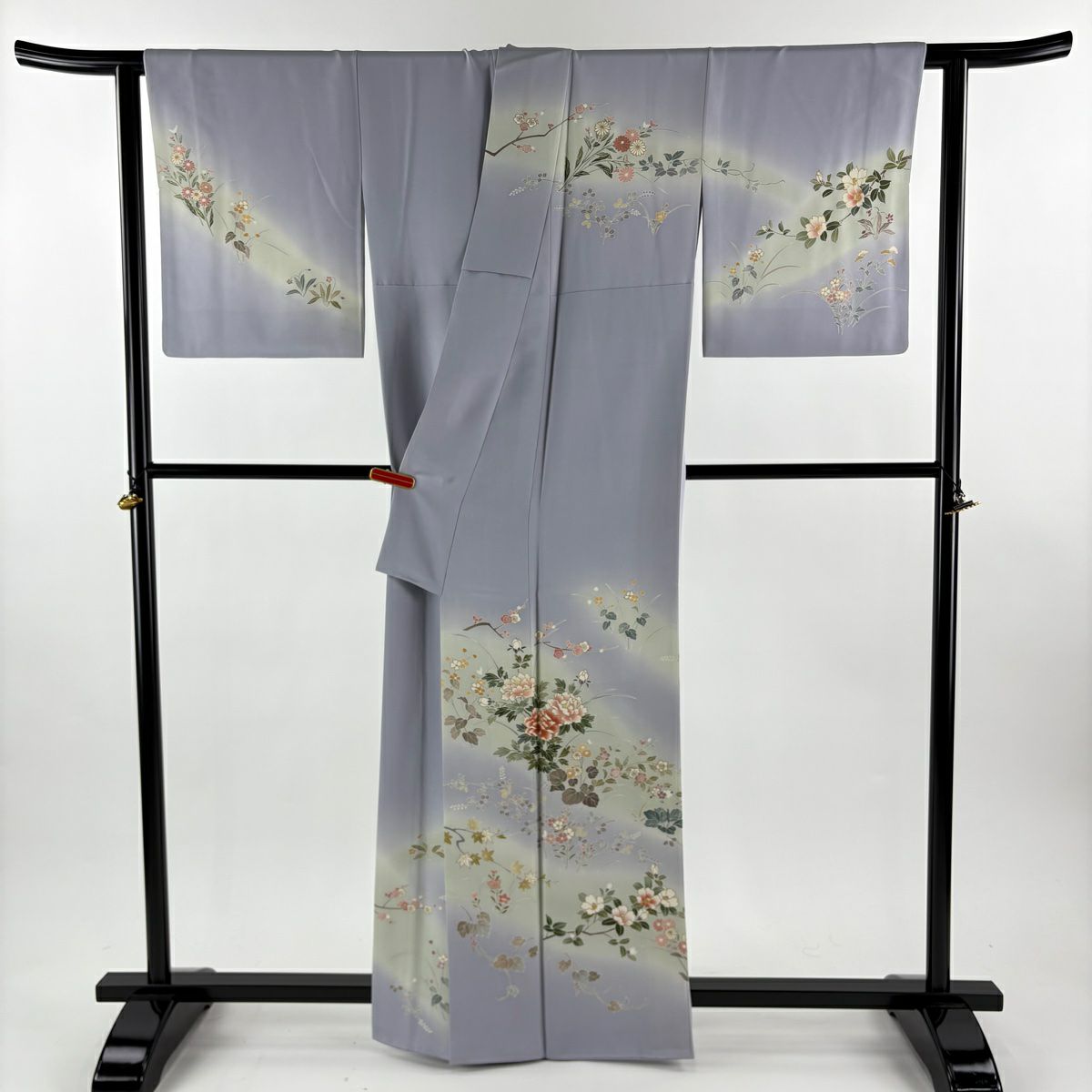 訪問服 身長163cm 袖長63.5cm S 雙層 千總 落款 牡丹 椿 金銀彩 金金箔 淺紫 純蠶絲 逸品級
