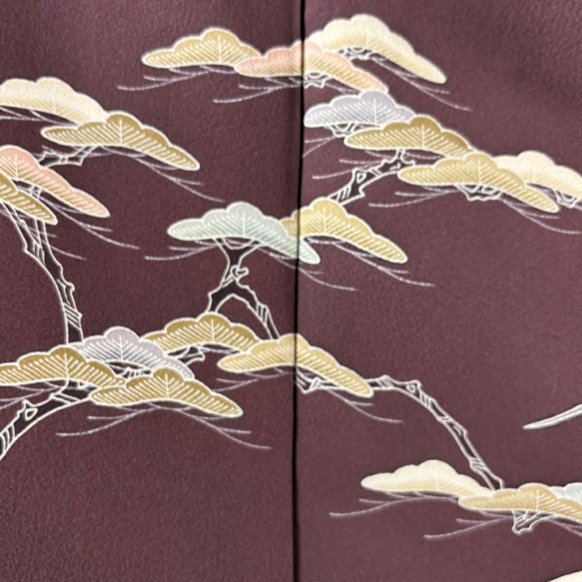 訪問服 身長150cm 袖長62cm S 雙層 上野街子 精染居 落款あり 笠松樹 波 辨染 紅紫 純蠶絲 逸品級