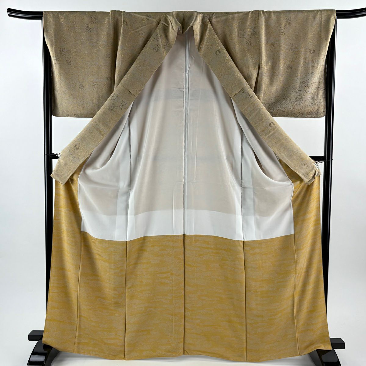 【美品】 付下 身長167cm 袖長67.5cm L 雙層 兔子 小槌 薄茶 純蠶絲 逸品級