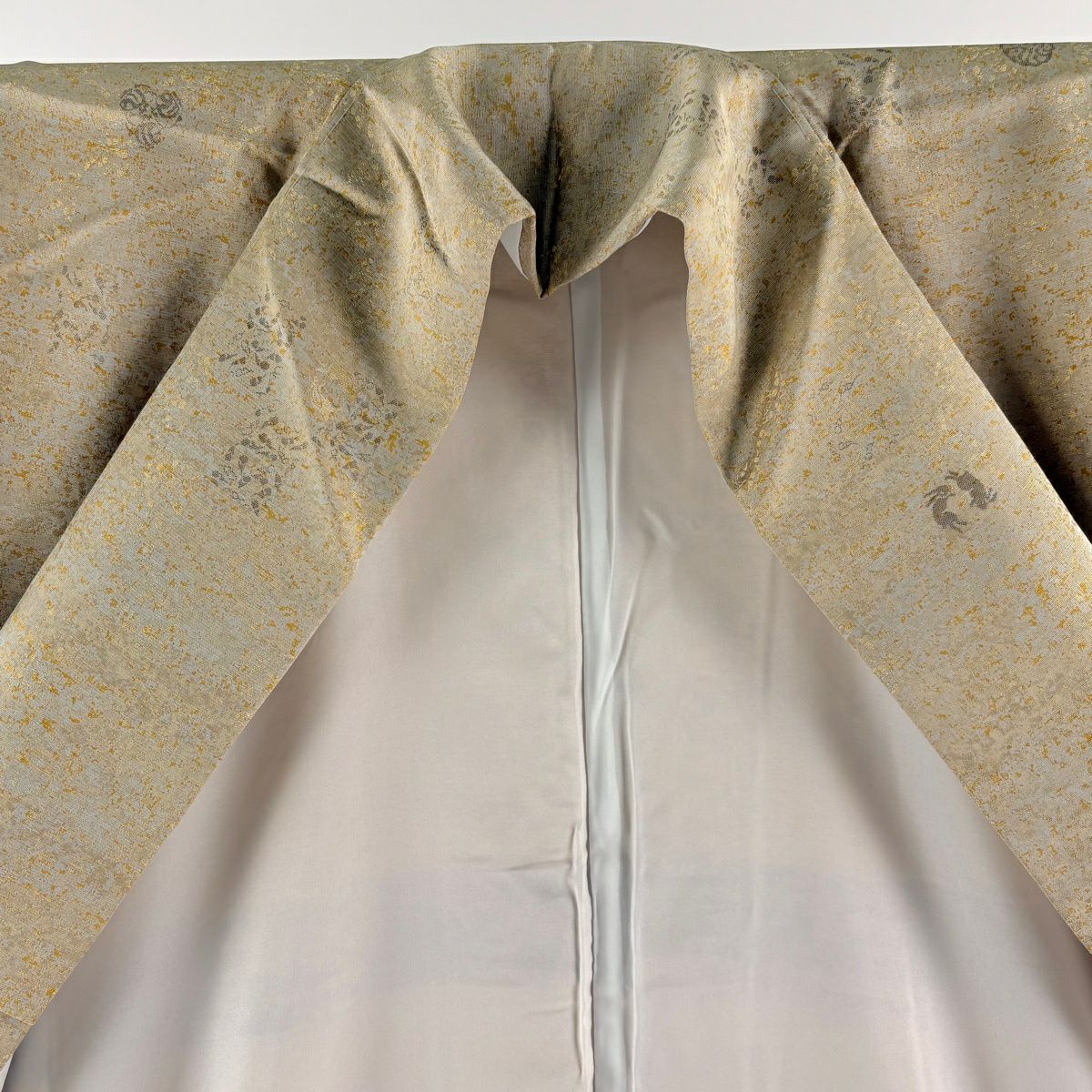 【美品】 付下 身長167cm 袖長67.5cm L 雙層 兔子 小槌 薄茶 純蠶絲 逸品級