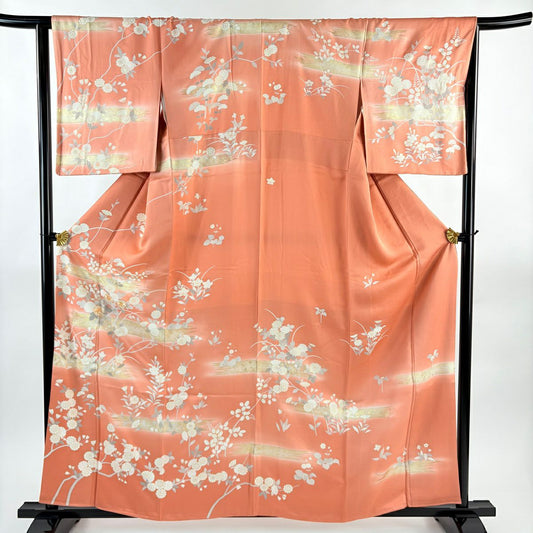 訪問服 身長160cm 袖長65cm M 雙層 草花紋紋 霞 金彩裝飾 漸層 粉紅 純蠶絲 名品級